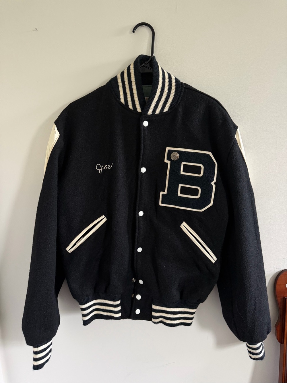Vintage Black & White Varsity Jacket - The Standard Pennant Co (Size M)